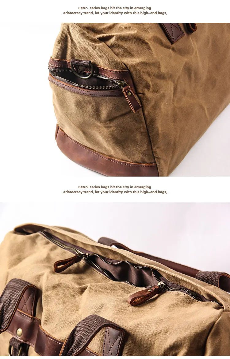 Waterproof Waxed Canvas Leather Men’s Travel Duffle Bag - Large Tote, Weekend & Overnight - Image 4